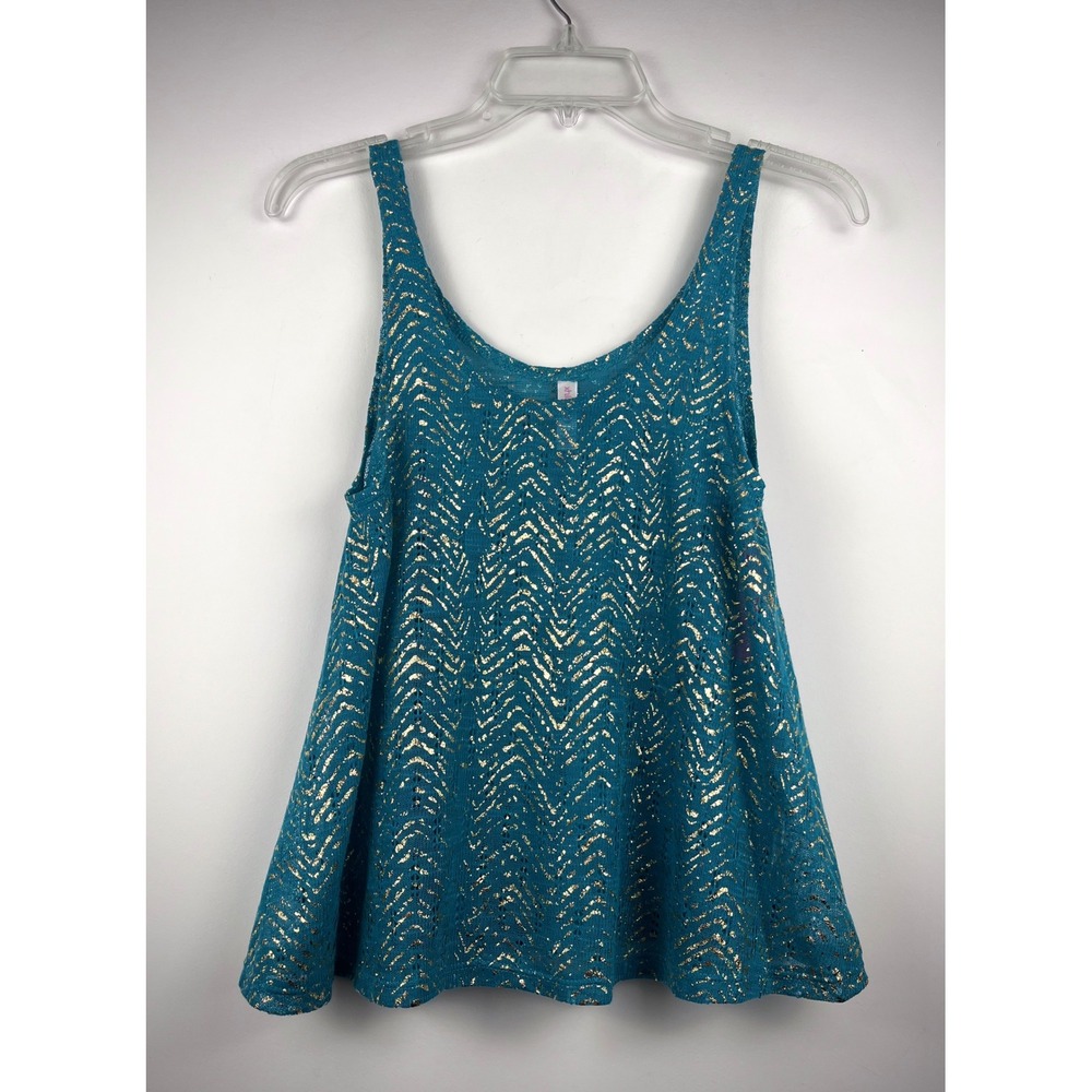 Y2K McBling Turquoise Gold Metallic Crochet Tank Top Boho Festival Beach - Picture 1 of 8